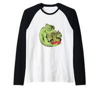 Il Camaleonte Mangia i Ramen con Le Bacchette Maglia con Maniche Raglan