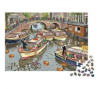 Il Canale di Amsterdam Boat Tour Logjam Puzzle in Legno Impermeabile DIY Puzzles Da 1000 Pezzi Per Adulti Colorati Giochi Di Impegnativi