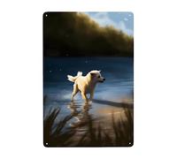 Il Cane Bianco Correva Vicino Al Fiume Cartello Decorativo Retrò Poster Metal Divertente Cartelli Metallo Per Cucina Bagno Ristorante