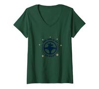 Il Cane è Il Mio co-Pilota Paw Print Compagno di Viaggio Maglietta con Collo a V, Donna, Verde Foresta, L