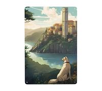 Il Cane Guardò Il Fiume Scorrere Vicino All'Albero Targa In Metallo Vintage Cartelli Metallo Retrò Poster Metal Per Soggiorno Casa Murale