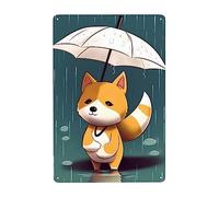 Il Cane Sta Camminando Sotto La Pioggia Con Un Ombrello Cartelli Metallo Retrò Cartello Decorativo Decorative Poster Metal Per Casa Cafe Ristorante