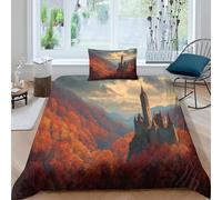 Il castello arroccato in alto sopra la valle infuocata d'autunno Biancheria Da Letto,Stampa 3D Sacco Copripiumino E Federe, Per Adulti,bambino,in Microfibra Set 3 Pieces Per La Casa Single(135x200cm)