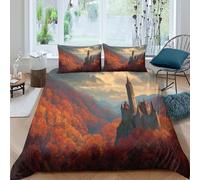 Il castello arroccato in alto sopra la valle infuocata d'autunno Copripiumino 3D Stampata Con Cerniera E Federa,Biancheria Da Letto Set 3 Pieces in Microfibra Per Casa E L'hotel King(220x240cm)