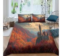 Il castello arroccato in alto sopra la valle infuocata d'autunno Morbido Set Di Biancheria Da Letto Set 3D Motivo Stampata Copripiumino E La Federa Del Cuscino, Per Ragazzo,ragazza Double(200x200cm)