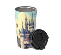 Il castello delle fiabe trasporta una tazza da caffè isolata. Elegante thermos da 500 ml che mantiene le bevande calde per ore, perfetto per caffè, tè e altro ancora.