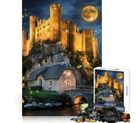 Il castello illuminato dalla luna, la danza delle lucciole e il fiume sereno Puzzle da 1000 pezzi per adulti, gioco stimolante per la mente, momento di pace, opera d'arte da collezione 38x26cm