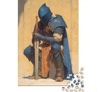 Il cavaliere indossa un'armatura a piastra di frammenti blu cobalto, Puzzle Sostenibili Con Motivi Per Adulti Da Gioco in Legno Di Alta Qualità 38x26cm/1000pcs