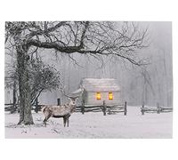 Il Cervo - Dipinto su tela con luci led integrate, raffigurante un paesaggio invernale, 40 x 30 cm