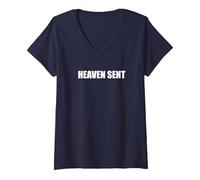 Il Cielo ha inviato Maglietta con Collo a V, Donna, Navy, XL