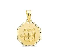 Il ciondolo d'oro 18K Allah è una grande medaglia da 15 mm. OctoGone Relief scolced Edges - Personalizzabile - Registrazione inclusa nel prezzo