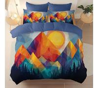 Il copripiumino giusto per ogni stanza, Morbido e traspirante microfibra spazzolata 220 x 260 cm, Astratto Geometrico Foresta Sole tema Copripiumini Adatto ad adulti, bambini e donne, Blu