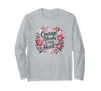 Il Coraggio fiorisce in Ogni Cuore Nastro Rosa consapevolezza Floreale Maglia a Manica