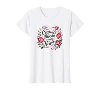 Il Coraggio fiorisce in Ogni Cuore Nastro Rosa consapevolezza Floreale Maglietta
