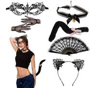 Il Costume di Katherine Pierce - Maschera Veneziana & Accessori di Gatto per Donna, Set Completo di Abbigliamento per Feste a Tema e Carnevale