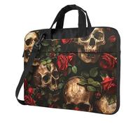 Il cranio e la stampa della rosa rossa conveniente borse del computer portatile elegante e protettivo di stile unico della borsa, Nero , 15.6 inch