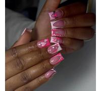 Il cuore di San Valentino disegna le unghie quadrate sulle unghie adesive acriliche sulle unghie per le donne alla moda in cerca di stili romantici