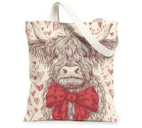 Il cuore ha modellato le borse di totalizzatore della tela, borse lavabili leggere della drogheria di progettazione della mucca sveglia, shopping riutilizzabile di stile, Beige, 13x15 Inch