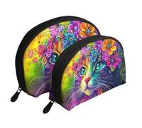 Il diamante colorato del gatto ha stampato la borsa portatile dell'articolo da toeletta di viaggio di Shell di 2 pezzi, bianco, Taglia unica