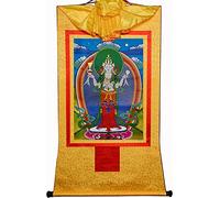 Il dipinto tibetano Don Carver Avalokitesvara a quattro braccia, Padmapani, Chenrezig, pittura tibetana Thangka, broccato buddista Thangka (colore: rosso, dimensioni: medio (62 cm * 47 (col (Color :