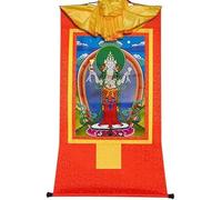 Il dipinto tibetano Don Carver Avalokitesvara a quattro braccia, Padmapani, Chenrezig, pittura tibetana Thangka, broccato buddista Thangka (colore: rosso, dimensioni: medio (62 cm * 47 (col (Color :