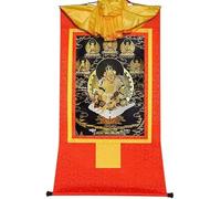 Il dipinto tibetano Don Carver Jambhala giallo, Dzambhala, arte della pittura Thangka tibetana, broccato Thangka buddista, tipo nero (colore: blu, dimensioni: grande (85 cm * 63 cm)) (colore: blu (Co