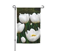Il doppio della bandiera del giardino della stampa del fiore dei tulipani bianchi ha parteggiato le bandiere dell'