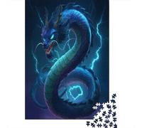 Il drago orientale che splende di luce blu,Puzzle Per Adulti 38x26cm/1000pcs,Giochi Di Sfida