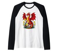 Il Drago Rosso Era in Mezzo ai narcisi Maglia con Maniche Raglan