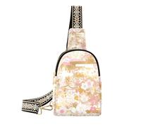Il fanny del corpo dei fiori dell'annata dell'oro di rosa alla moda imballa la borsa a tracolla in pelle impermeabile per il, Fiori vintage oro rosa, 1 size