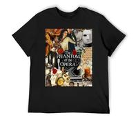 Il fantasma dell'opera, stile retrò, atletico, stile vintage, a maniche corte, in cotone, look sportivo, Nero , XXL