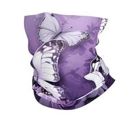 Il foulard sportivo ad alta elasticità può essere utilizzato come sciarpa, maschera, braccialetto, sciarpa da collo, fascia per capelli, fascia per capelli, motivo farfalle bianche viola, bianco,