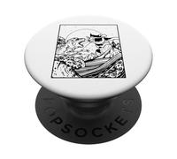 Il gatto combatte contro i mostri grandi onde dell'arte giapponese PopSockets PopGrip Adesivo