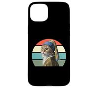 Il gatto con un orecchino di perle, divertente parodia Vermeer Cat Art Custodia per iPhone 15 Plus
