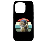 Il gatto con un orecchino di perle, divertente parodia Vermeer Cat Art Custodia per iPhone 15 Pro