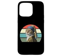 Il gatto con un orecchino di perle, divertente parodia Vermeer Cat Art Custodia per iPhone 15 Pro Max