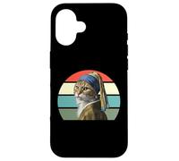 Il gatto con un orecchino di perle, divertente parodia Vermeer Cat Art Custodia per iPhone 16