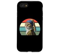 Il gatto con un orecchino di perle, divertente parodia Vermeer Cat Art Custodia per iPhone SE (2020) / 7/8
