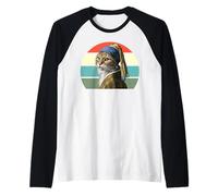 Il Gatto con Un orecchino di Perle, Divertente Parodia Vermeer Cat Art Maglia con Maniche Raglan