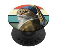 Il gatto con un orecchino di perle, divertente parodia Vermeer Cat Art PopSockets PopGrip Adesivo
