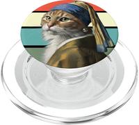 Il gatto con un orecchino di perle, divertente parodia Vermeer Cat Art PopSockets PopGrip per MagSafe