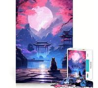 Il gatto della notte di luna, Giappone, puzzle da 1000 pezzi per adolescenti, gioco per esercitare la mente, momento di condivisione, taglio di precisione, pezzo da collezione artistica 38x26cm