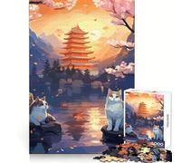 Il Gatto della Notte di Luna Giappone Puzzle da 1000 pezzi per adolescenti Puzzle Gioco per allenare la mente Gioco rilassante Arte da assemblare Regalo premuroso 38x52cm