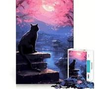 Il Gatto della Notte di Luna Giappone Puzzle da 1000 pezzi per adolescenti Puzzle per migliorare la memoria Rilassante Divertente Design Assemblaggio Caldo Sorpresa 50x75cm