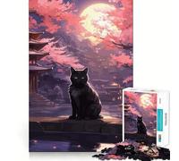 Il Gatto della Notte di Luna Giappone Puzzle da 1000 pezzi per adolescenti Puzzle per migliorare la memoria Rilassante Divertente Design Assemblaggio Caldo Sorpresa 38x26cm