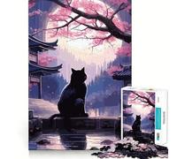 Il Gatto della Notte di Luna Giappone Puzzle da 1000 pezzi per adolescenti Puzzle per migliorare la memoria Rilassante Divertente Design Assemblaggio Caldo Sorpresa 38x26cm