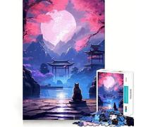 Il Gatto della Notte di Luna Giappone Puzzle da 1000 pezzi per adolescenti Puzzle per migliorare la memoria Rilassante Divertente Design Assemblaggio Caldo Sorpresa 50x75cm