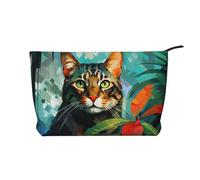 Il gatto dipinto ad olio ha stampato la borsa cosmetica del velluto a coste, borsa impermeabile di immagazzinaggio degli articoli da toeletta, Nero , Taglia unica