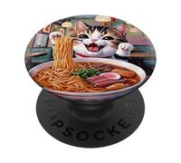 Il gatto kawaii giapponese angoscia si tuffa nella ciotola di ramen PopSockets PopGrip Adesivo
