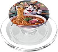 Il gatto kawaii giapponese angoscia si tuffa nella ciotola di ramen PopSockets PopGrip per MagSafe